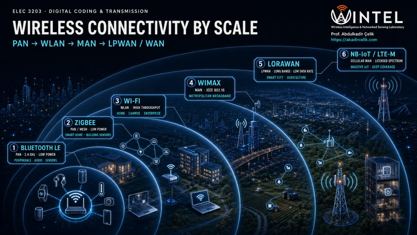 Wireless connectivity technologies by range: PAN, WLAN, MAN, LPWAN/WAN